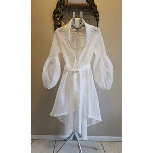 CQ by CQ White Mesh Hi Lo Jacket Womens L Sheer Belted Balloon Sleeve Statement